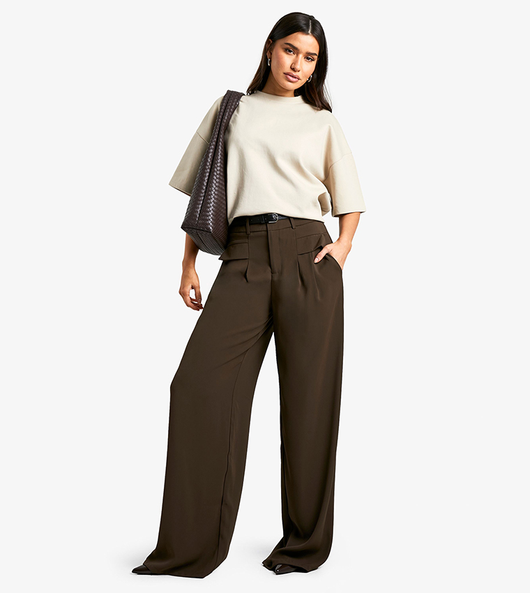 Tall Fluid Belted Wide Leg Trousers