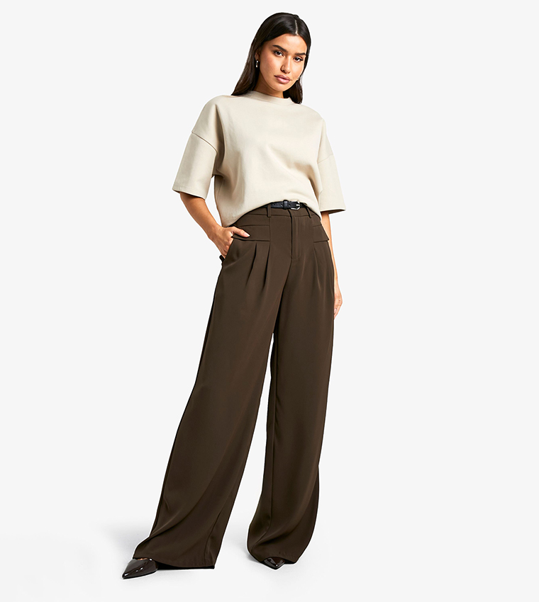 Tall Fluid Belted Wide Leg Trousers