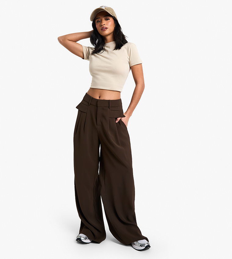 Petite Fluid Belted Wide Leg Trousers