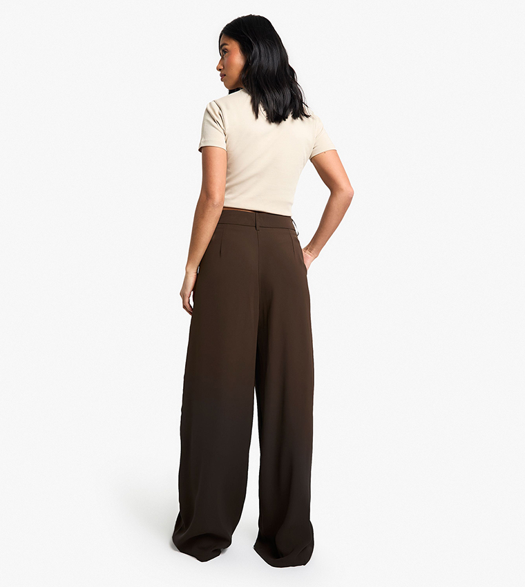 Petite Fluid Belted Wide Leg Trousers