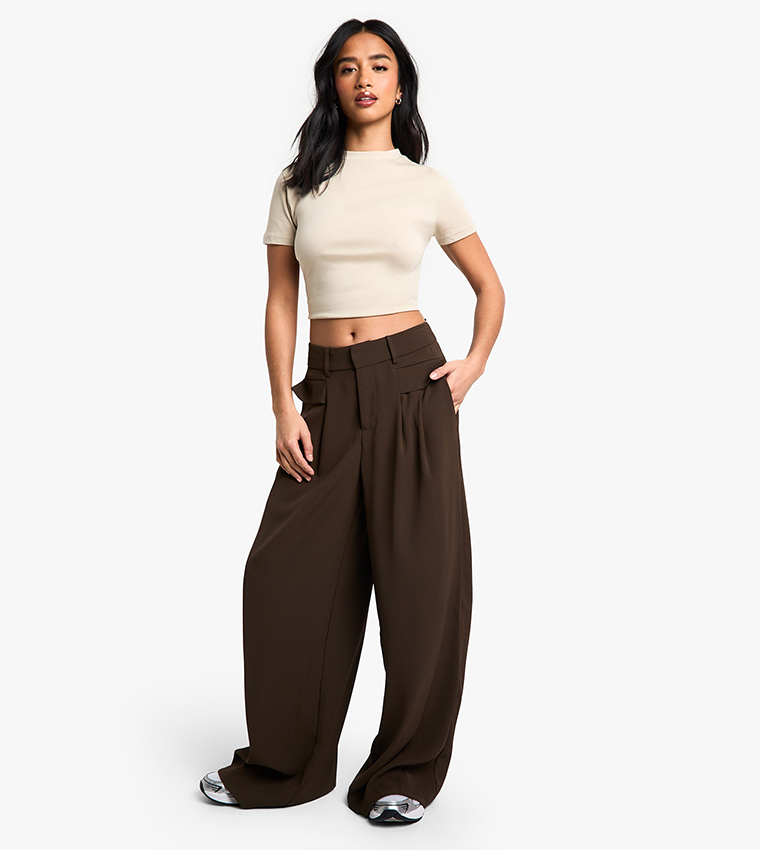 Petite Fluid Belted Wide Leg Trousers