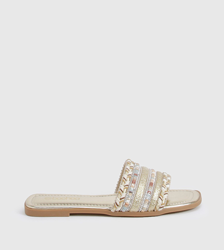 Embroidered Detail Flat Sandals