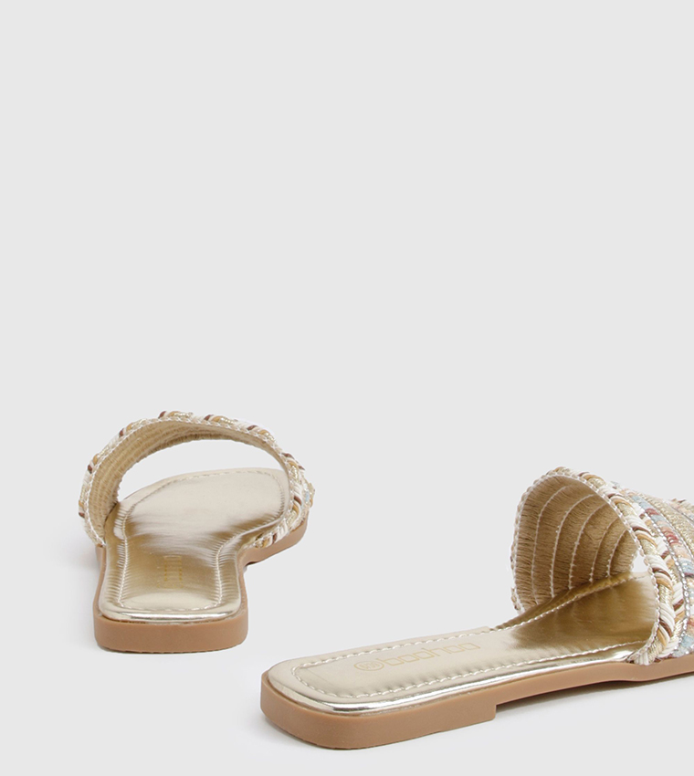 Embroidered Detail Flat Sandals