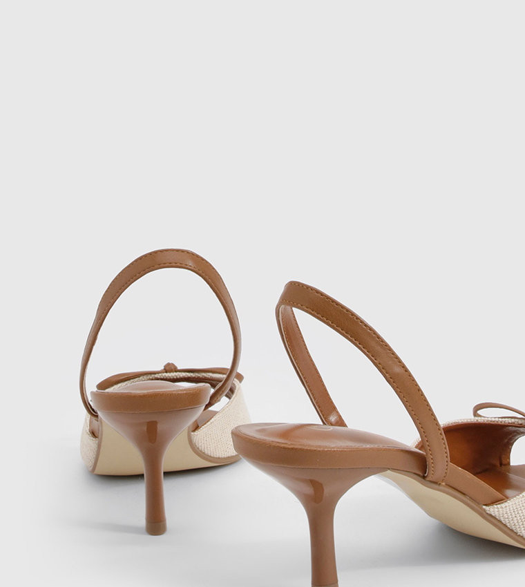 Contrast Bow Linen Detail Heel Sandals