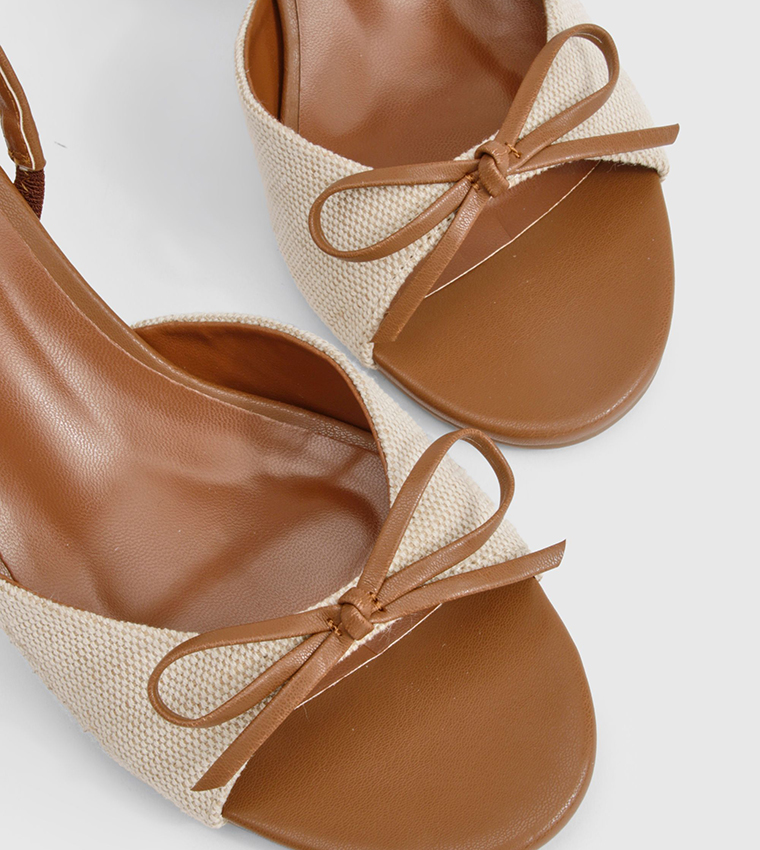 Contrast Bow Linen Detail Heel Sandals
