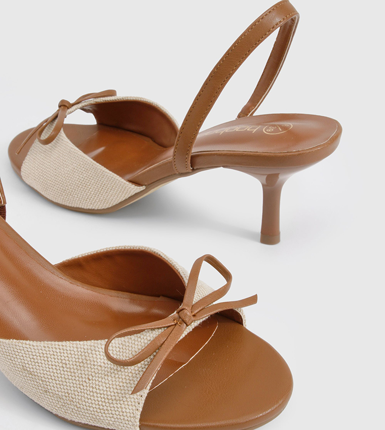 Contrast Bow Linen Detail Heel Sandals