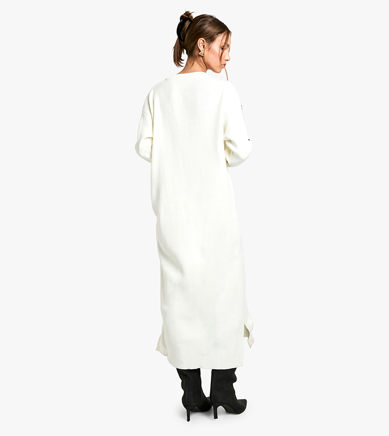 Side Striped Long Sleeves Midi Dress