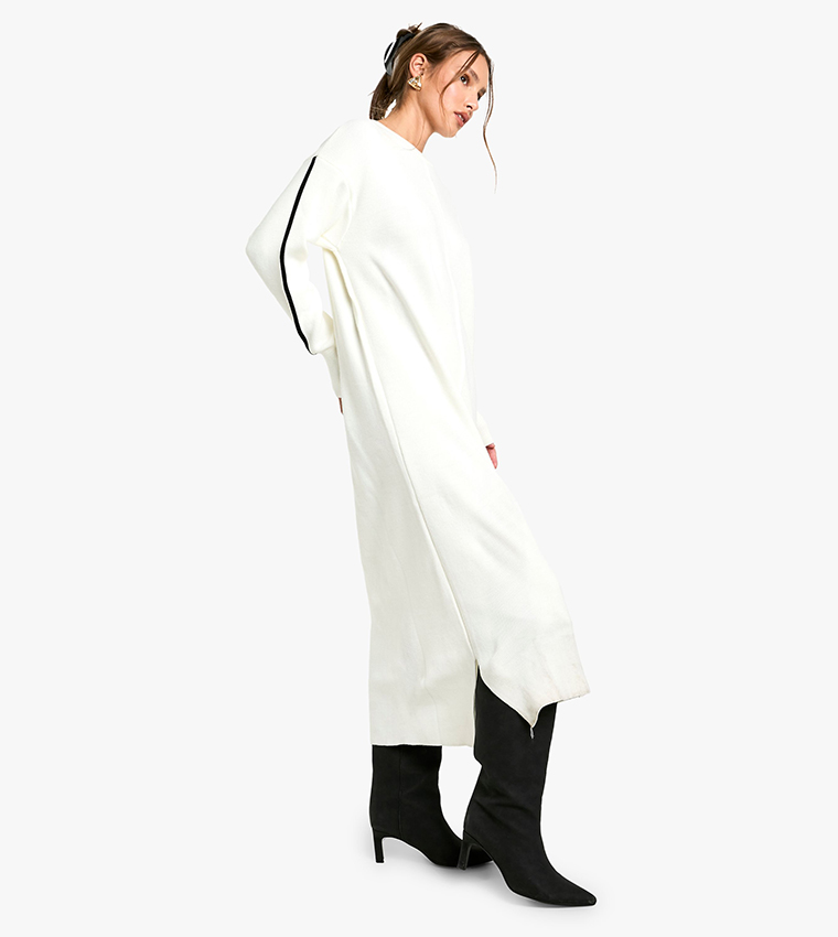 Side Striped Long Sleeves Midi Dress