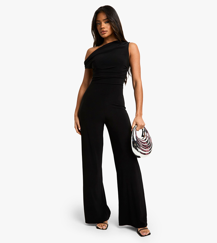 Ruched Asymmetric Wide Leg Jumpsuit
