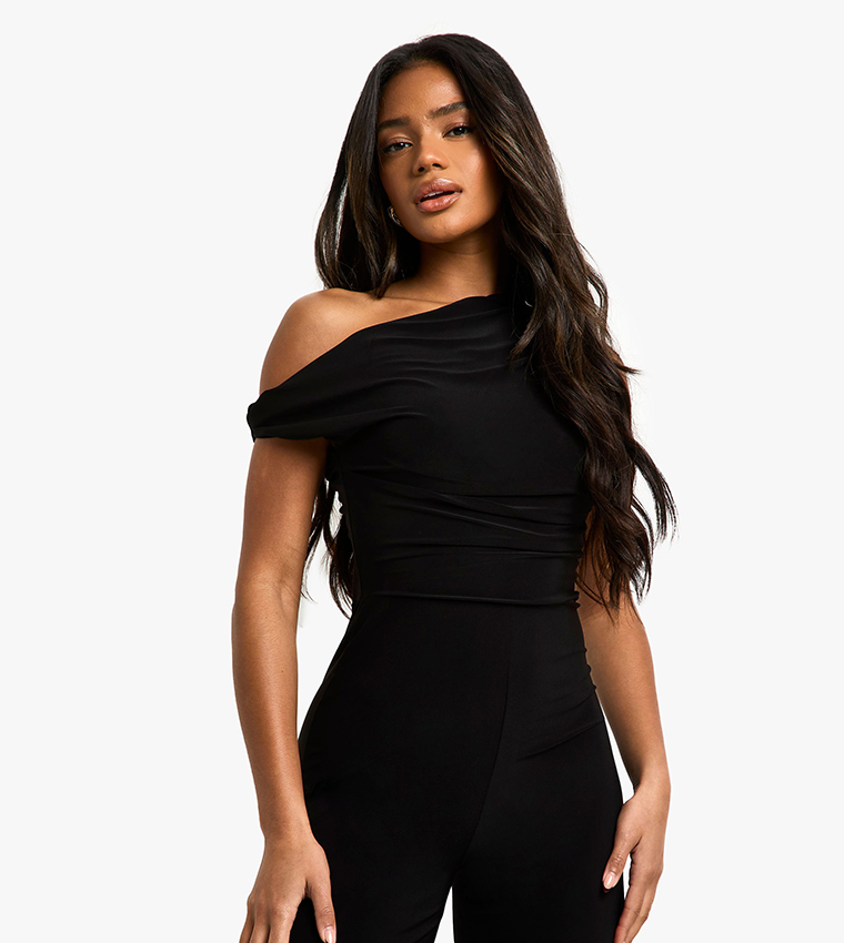 Ruched Asymmetric Wide Leg Jumpsuit