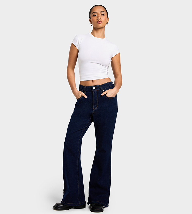 Buy Boohoo Petite Flared Jeans In Indigo 6thStreet UAE
