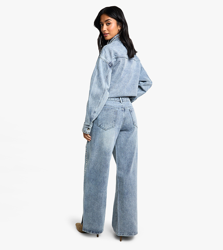 Petite Stud Detail Wide Leg Jeans