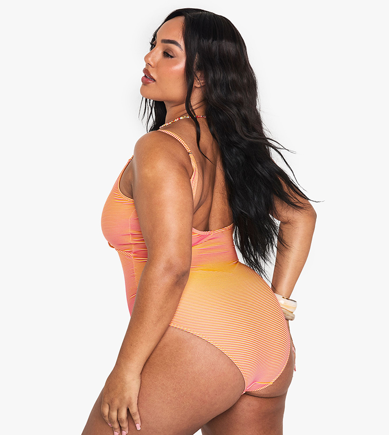 Textured Striped Cutout Swimsuit