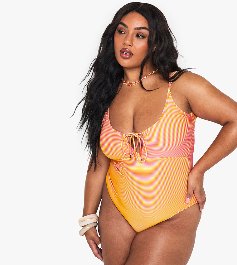 Textured Striped Cutout Swimsuit