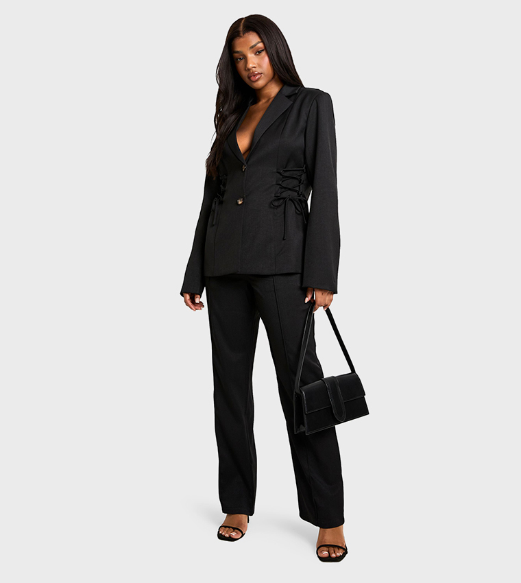 Woven Tailored Lace Up Blazer