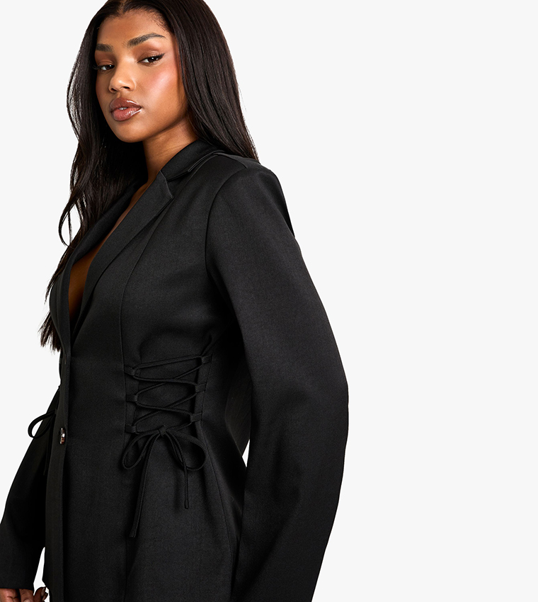 Woven Tailored Lace Up Blazer