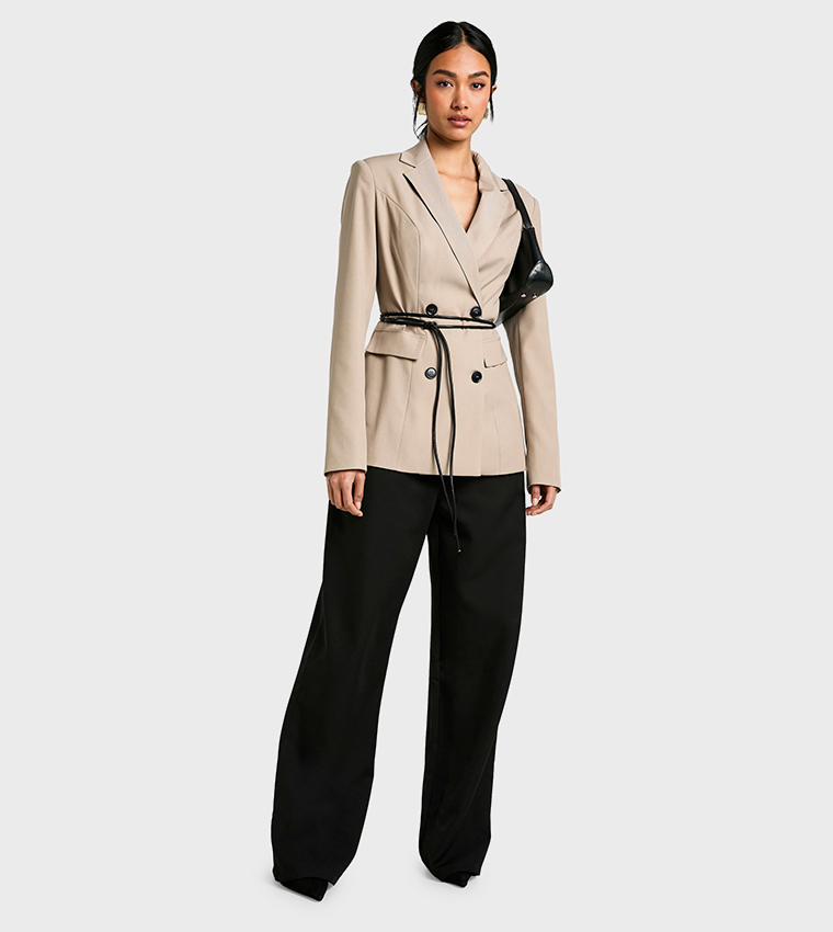 Woven Cinched Waist Blazer