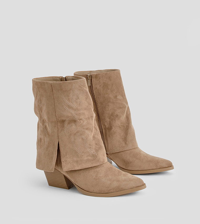 Faux Suede Foldover Calf High Boots