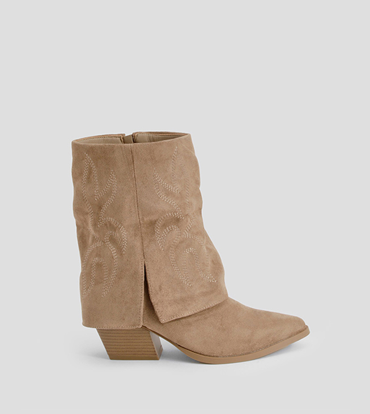 Faux Suede Foldover Calf High Boots