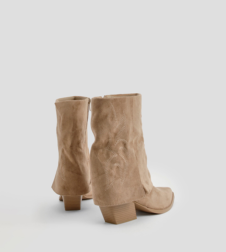 Faux Suede Foldover Calf High Boots