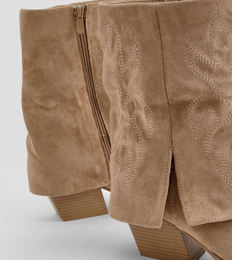 Faux Suede Foldover Calf High Boots