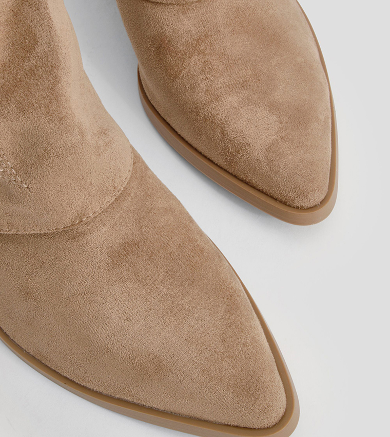 Faux Suede Foldover Calf High Boots