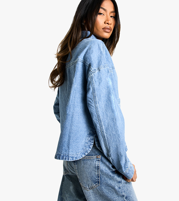 Washed Long Sleeves Denim Jacket