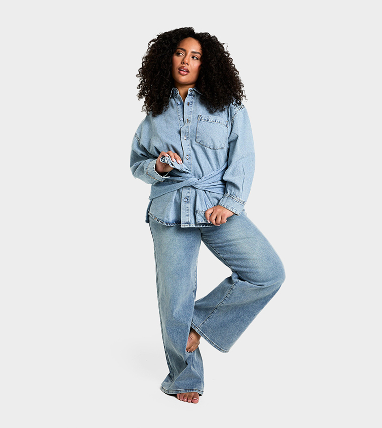 Curve Washed Wide Leg Jeans