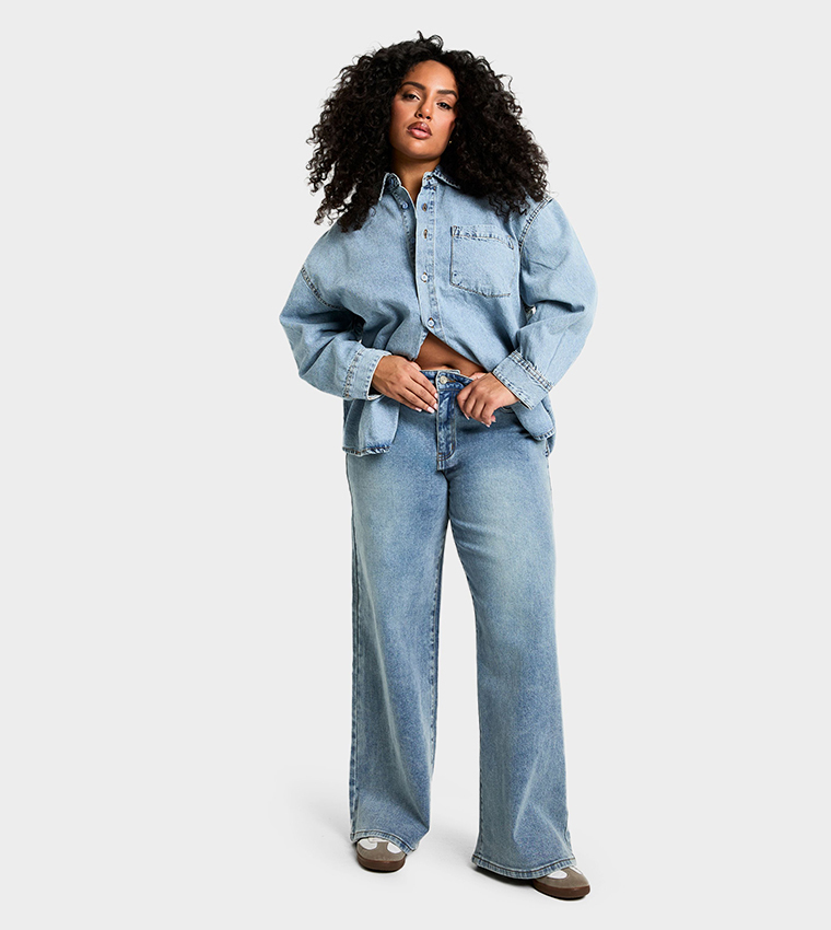 Curve Washed Wide Leg Jeans