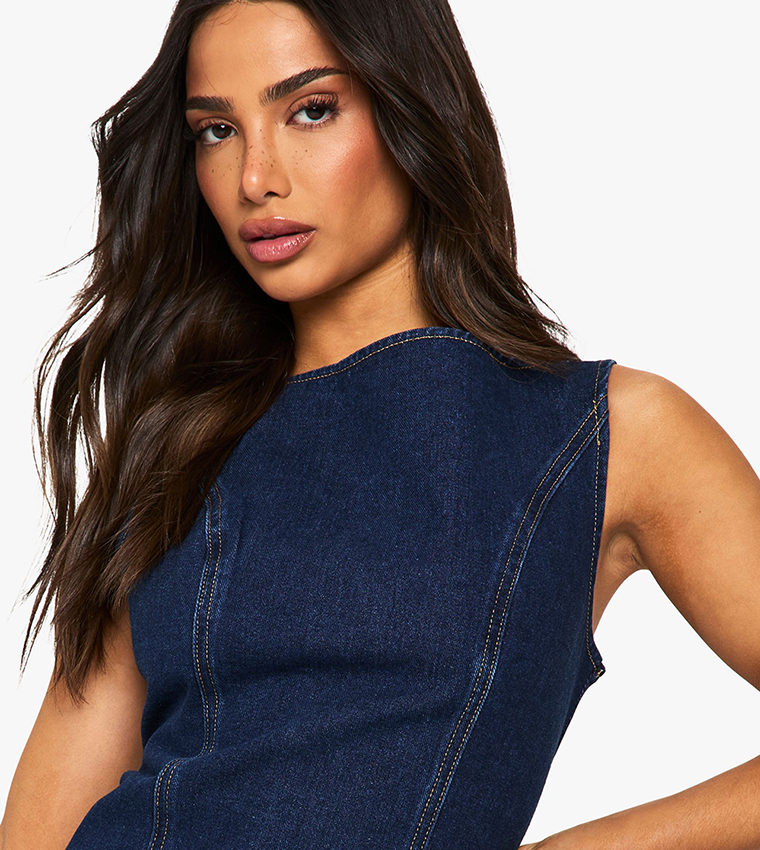 Sleeveless Denim Dresses Boohoo Boohoo Womens Size Denim Blue