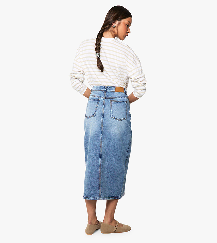 Buy Boohoo High Waist Denim Midaxi Skirt In Blue 6thStreet Oman