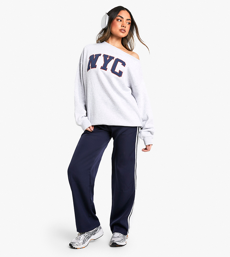 NYC Appliqued Off Shoulder Sweatshirt