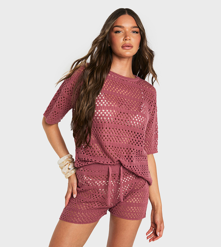 Crochet Oversized Knitted Top and Knicker Short Set
