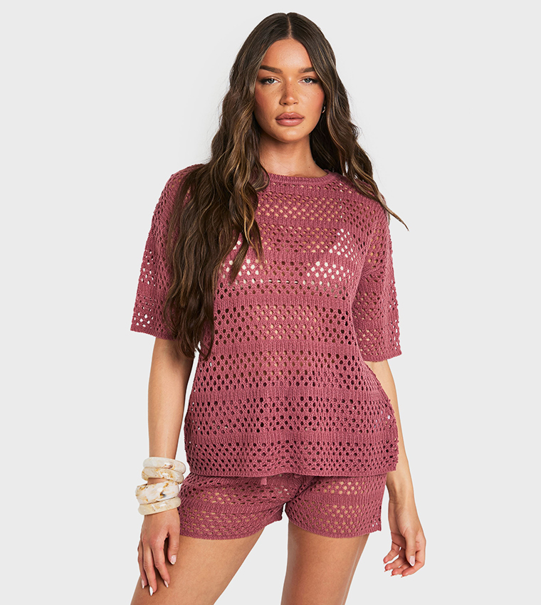 Crochet Oversized Knitted Top and Knicker Short Set