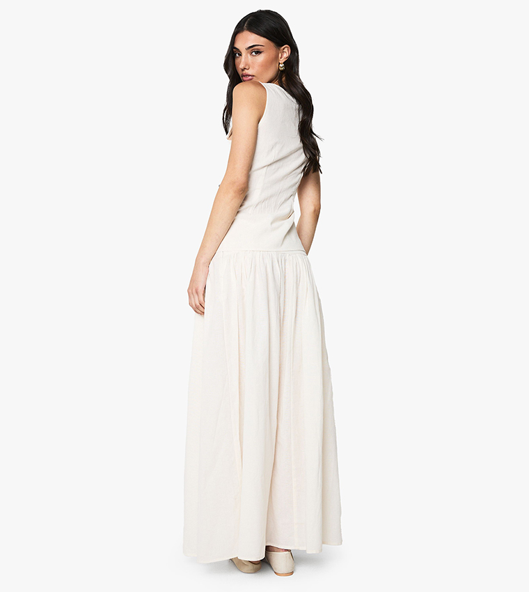 Solid Elastic Waist Maxi Skirt