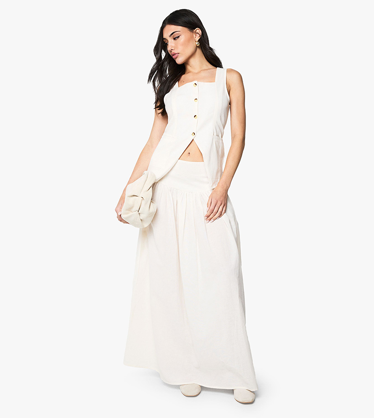 Solid Elastic Waist Maxi Skirt