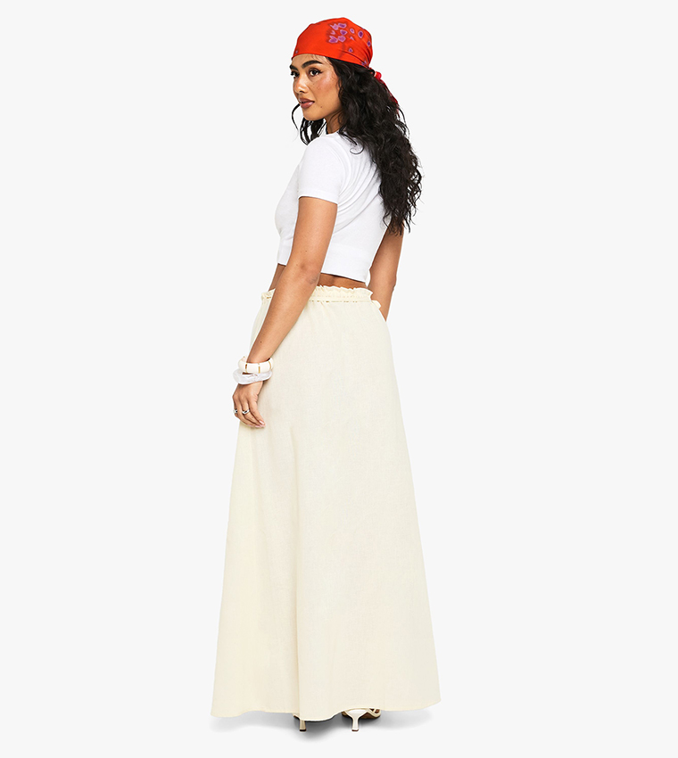 Linen Look Tie Waist Wrap Maxi Skirt