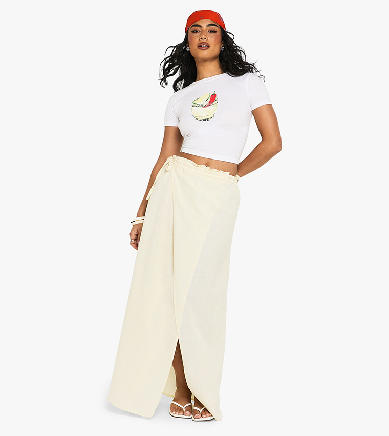 Linen Look Tie Waist Wrap Maxi Skirt