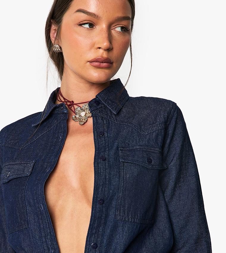 Chambray Long Sleeves Western Denim Shirt