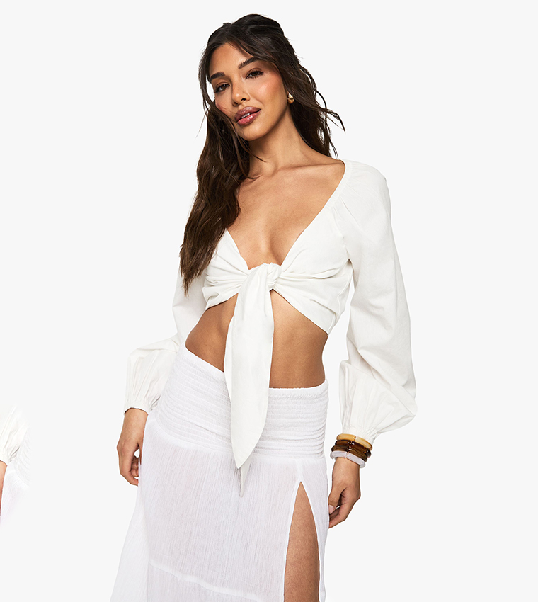 Solid Tie Front Crop Top
