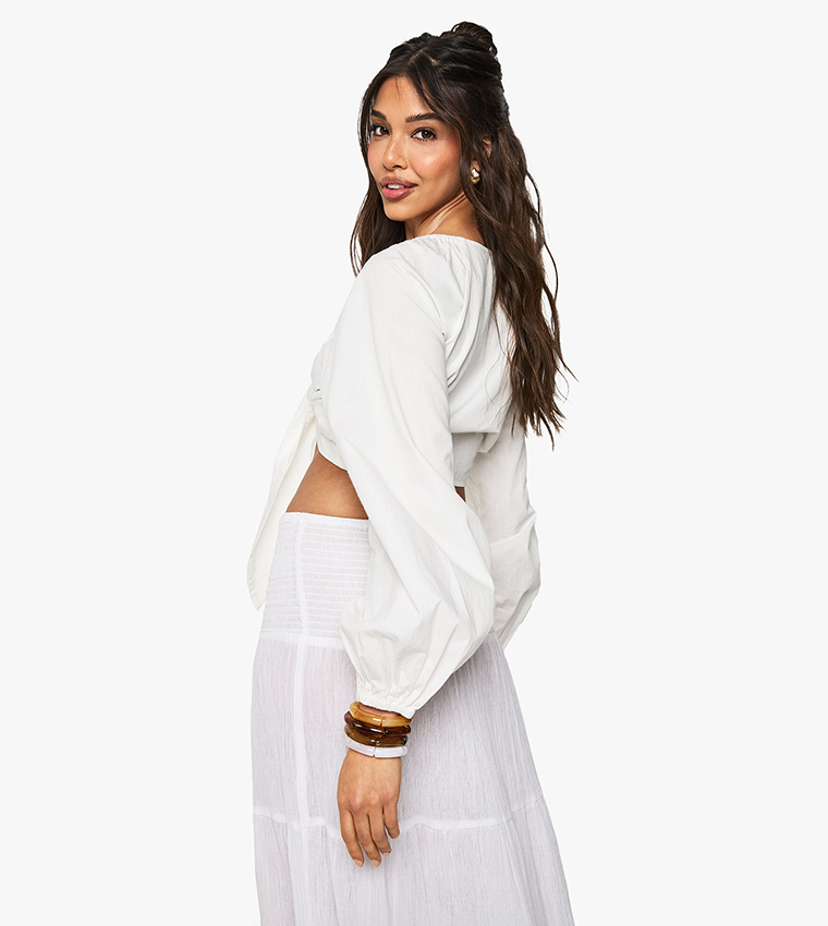 Solid Tie Front Crop Top