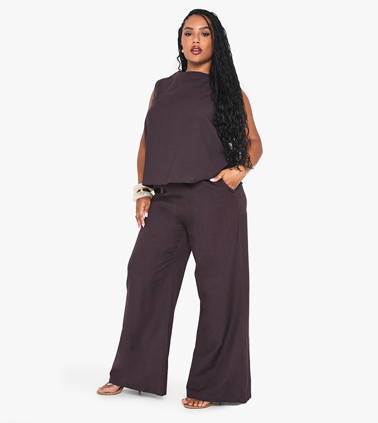 Curve High Neck Sleeveless Top & Wide Leg Trousers Co-Ord Set
