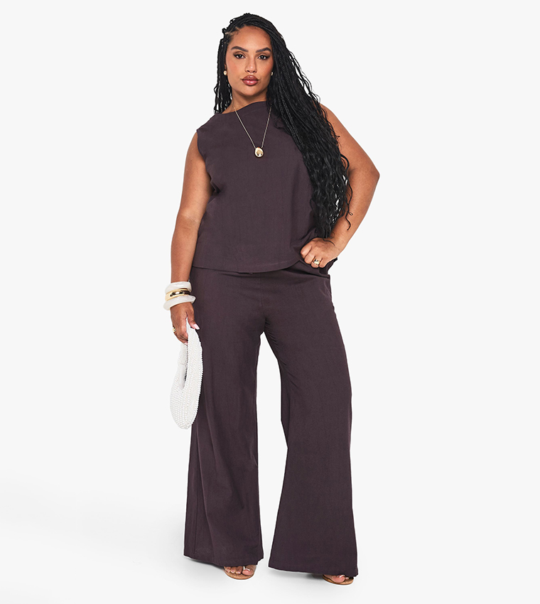 Curve High Neck Sleeveless Top & Wide Leg Trousers Co-Ord Set