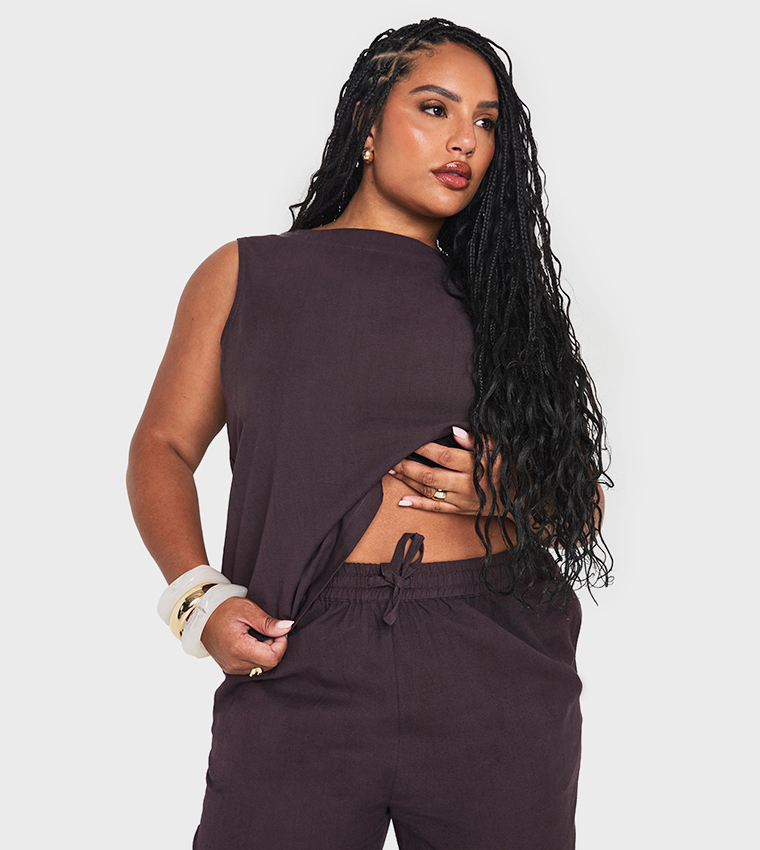 Curve High Neck Sleeveless Top & Wide Leg Trousers Co-Ord Set