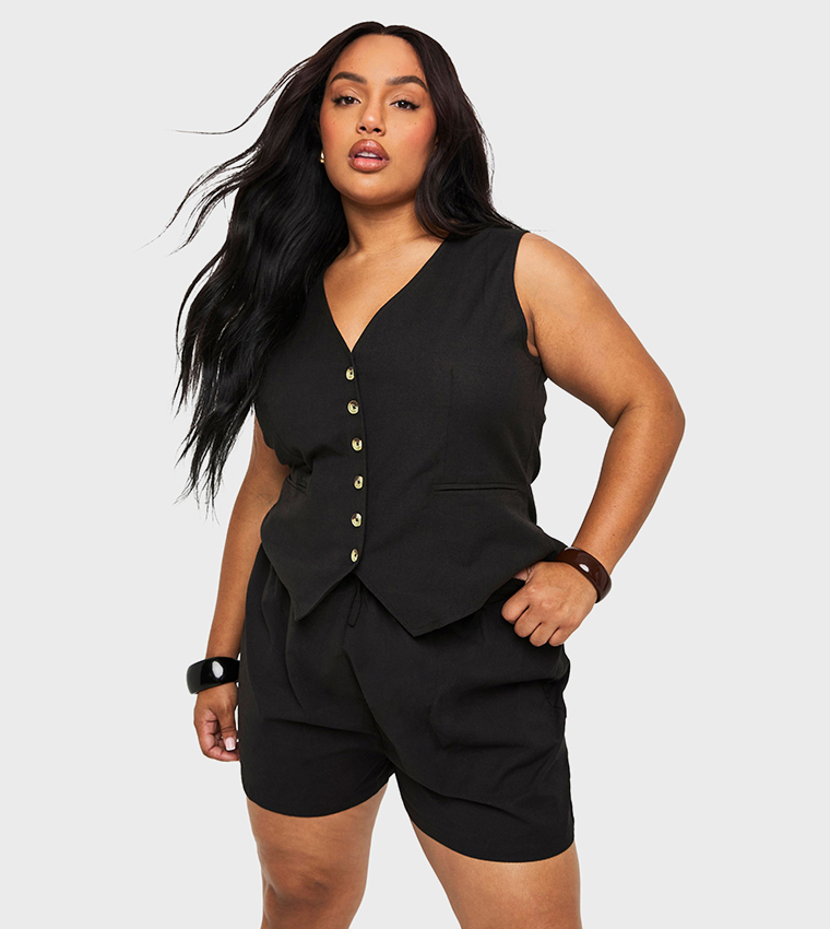 Curve Linen Look Waistcoat and Shorts Set
