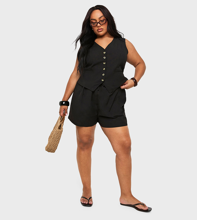 Curve Linen Look Waistcoat and Shorts Set