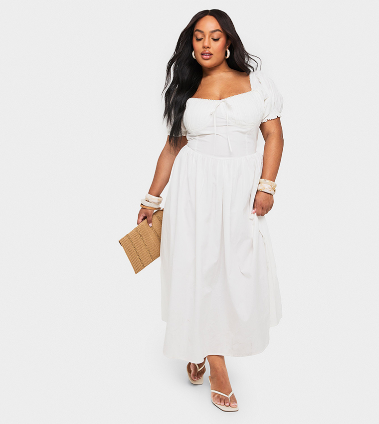 Boohoo Dress White Skater Dress Plus Size Boohoo Plus Cotton Twist