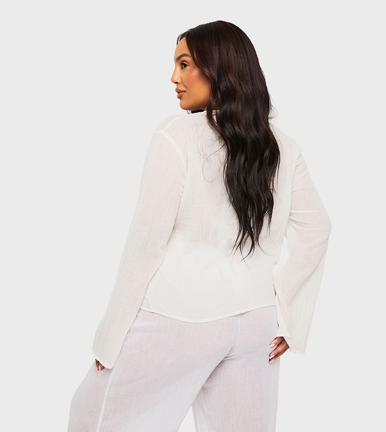 Curve Shell Trim Tie Front Beach Top
