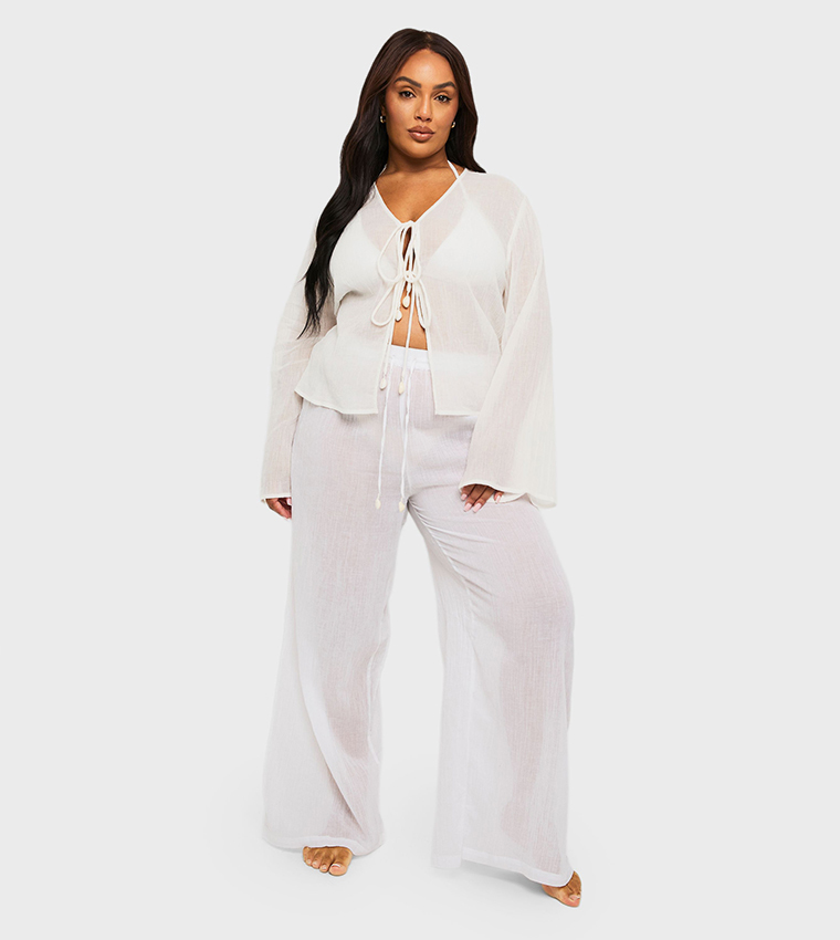 Curve Shell Trim Tie Front Beach Top