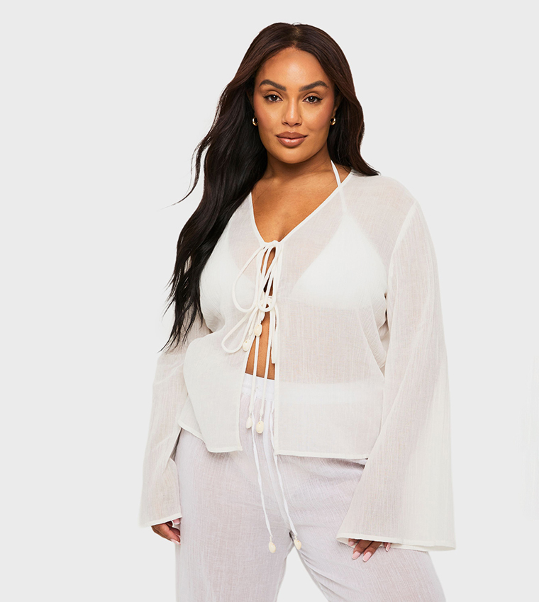 Curve Shell Trim Tie Front Beach Top